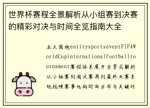 世界杯赛程全景解析从小组赛到决赛的精彩对决与时间全览指南大全